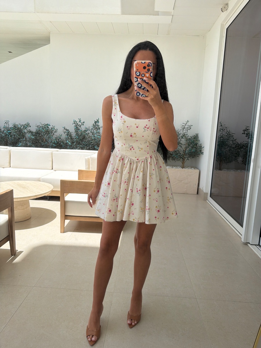 Primark Cream floral corset bow back mini dress
