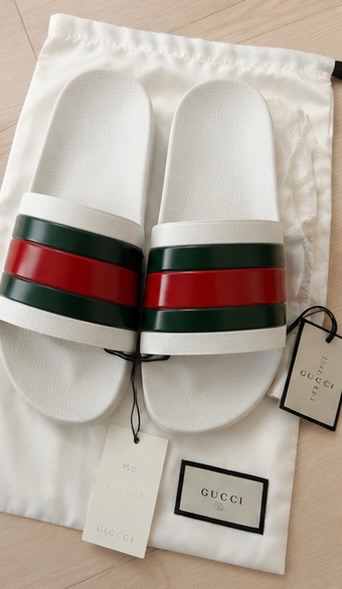 Gucci White Stripe Slide Sandals photo 2
