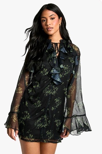 Boohoo Floral ruffle mini dress