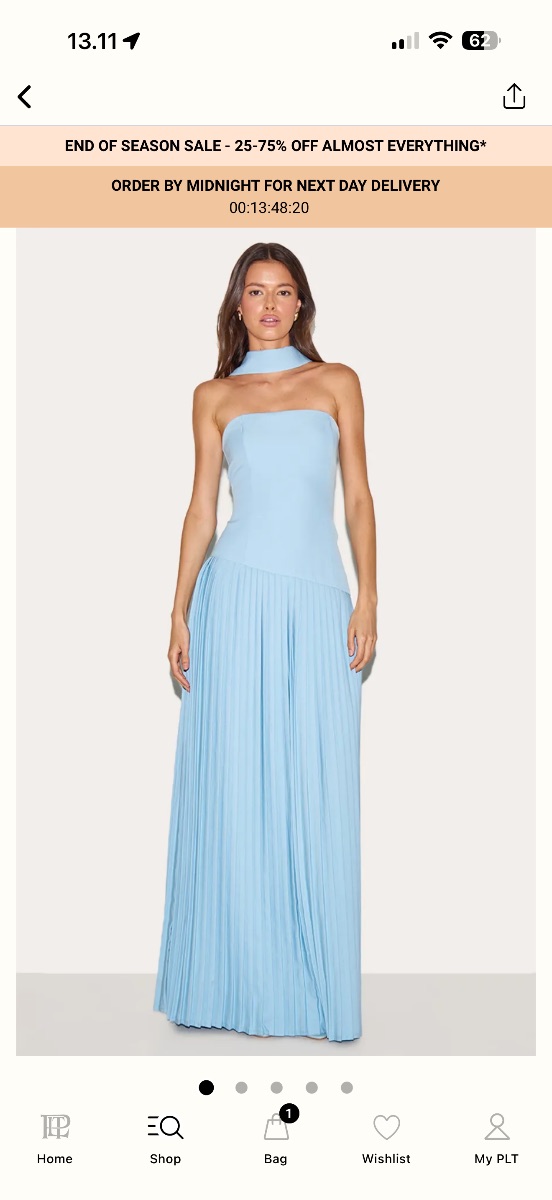 Pretty Little Thing PrettyLittleThing Pale Blue Woven Asymmetric Pleated Maxi Dress – Never Worn