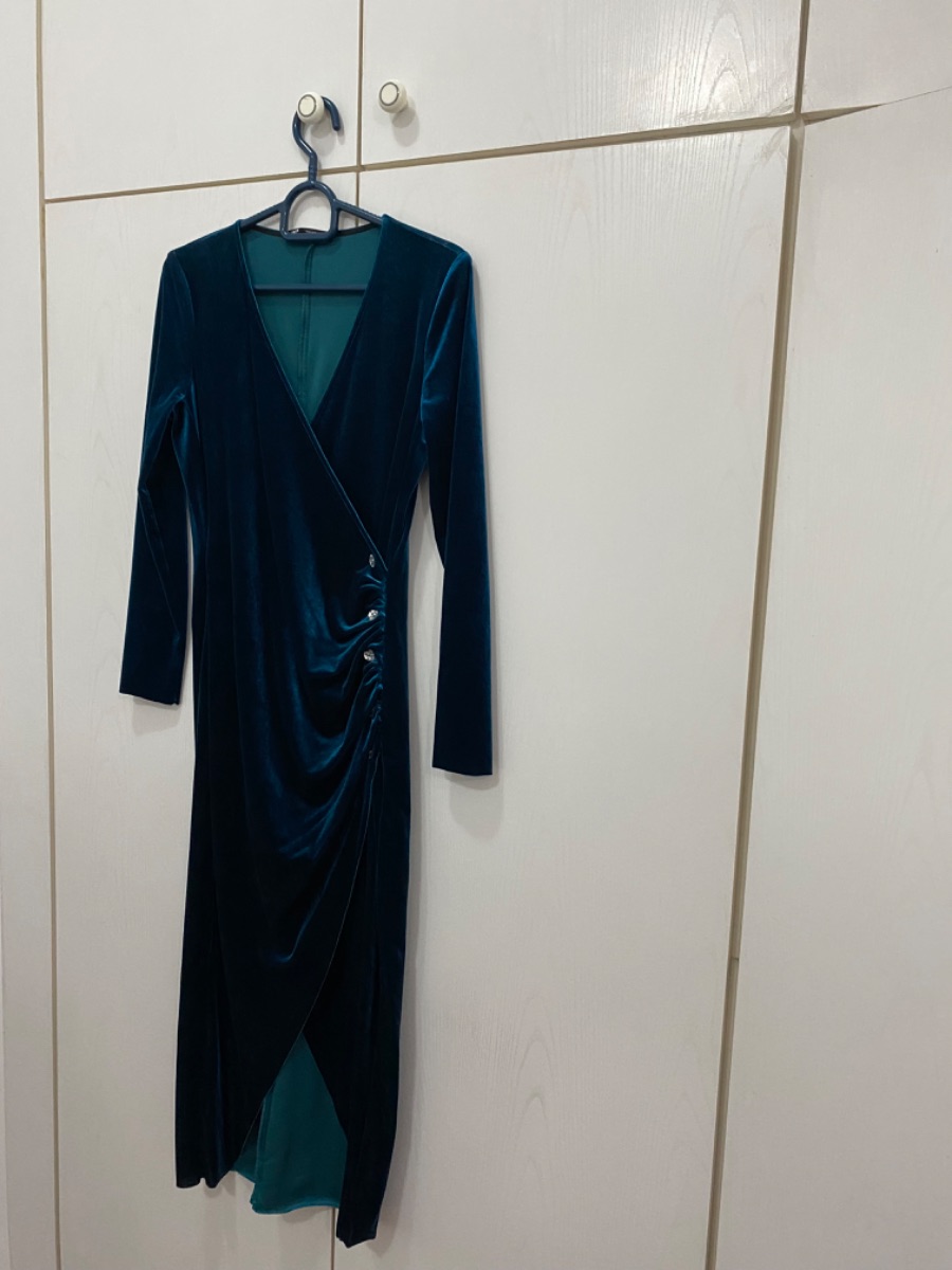 Zara velvet Dress Turquoise color