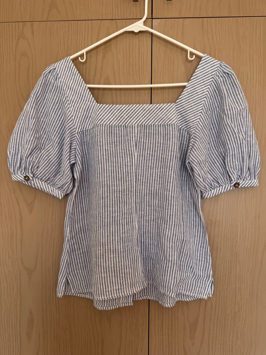 Pedro del Hierro blue and white striped button-front blouse photo 2