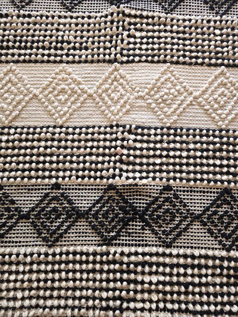 Large Handwoven Black Cream Textured Boho Rug | Geometric Tribal Pattern photo 2