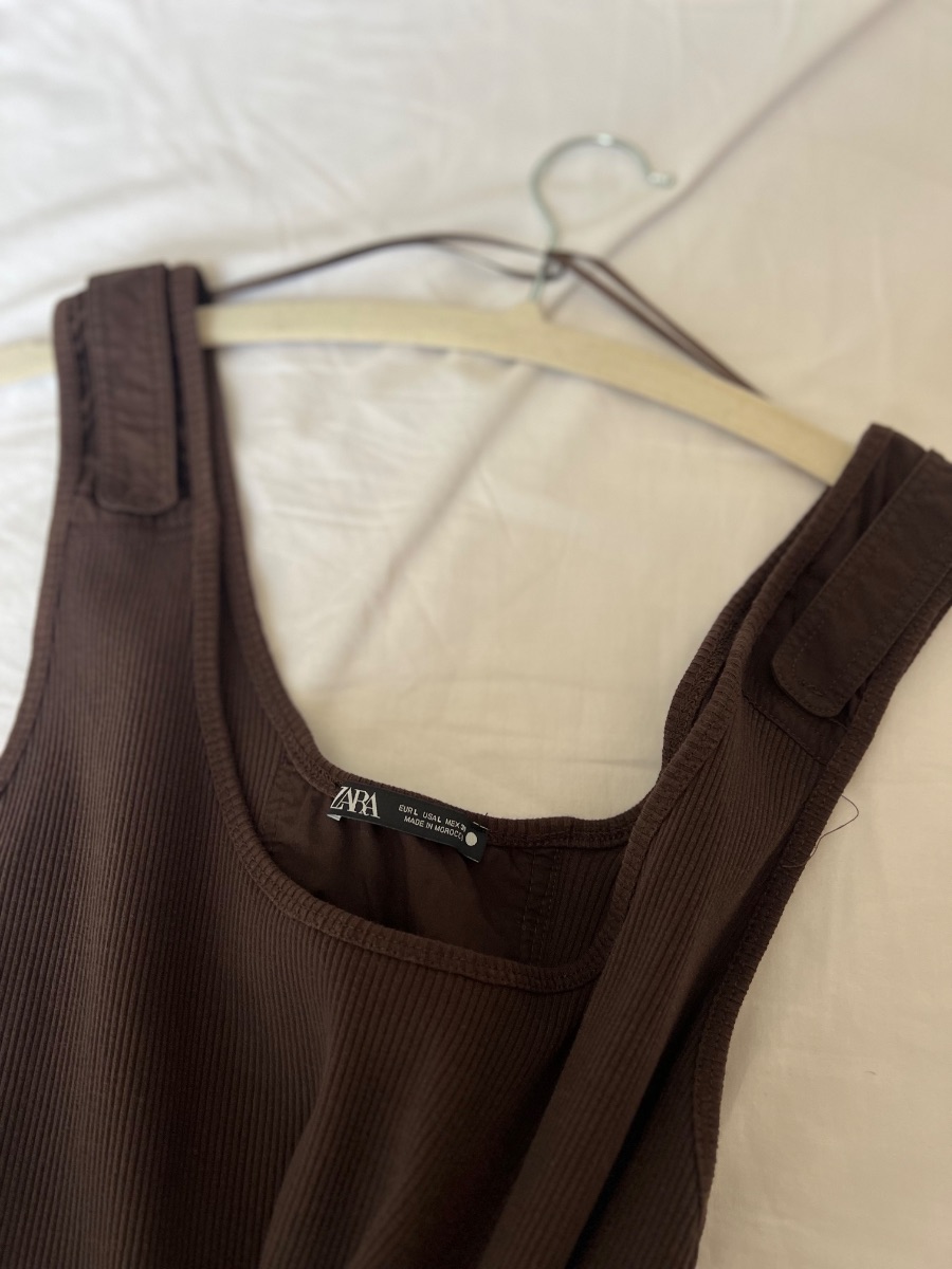 Zara Brown Ribbed Belted Midi Dress photo 2