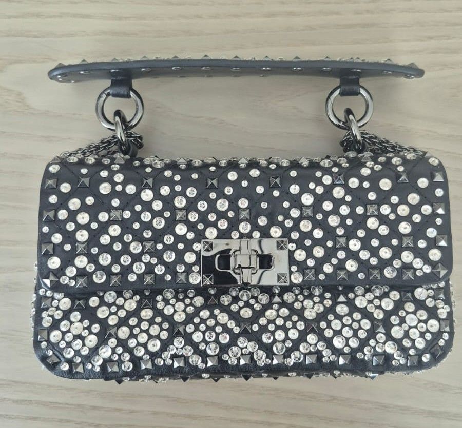 Valentino Rockstud Crystal Shoulder Bag Black