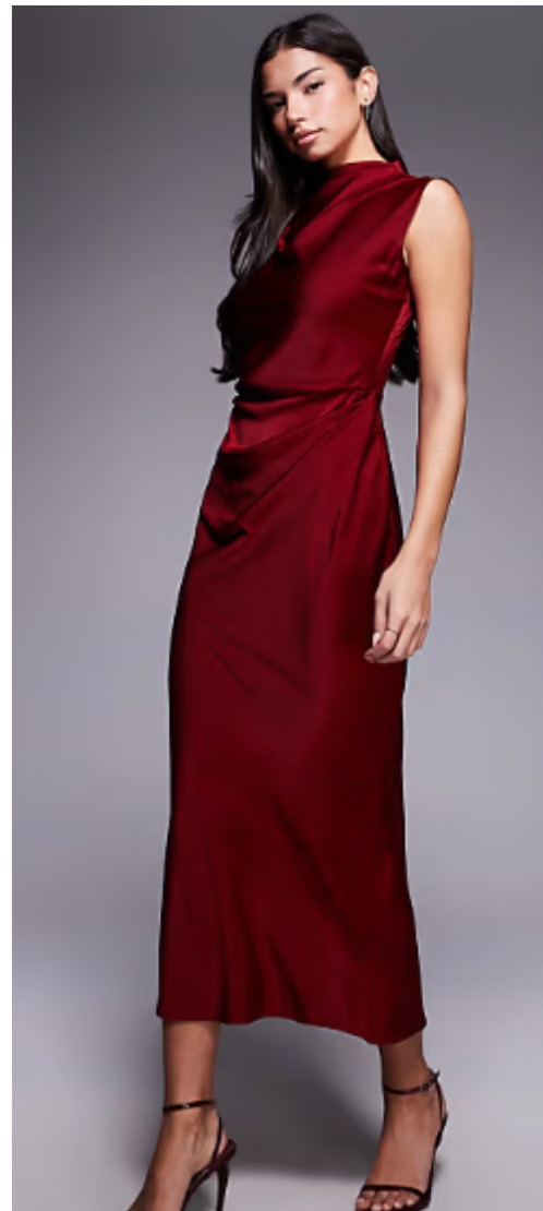 ASOS Design satin high neck pleated bodice midi dress