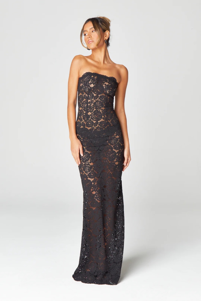 Hyphen Store Black Lace Maxi Dress