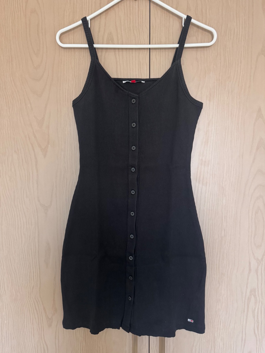 Tommy Jeans black ribbed button-front sleeveless dress