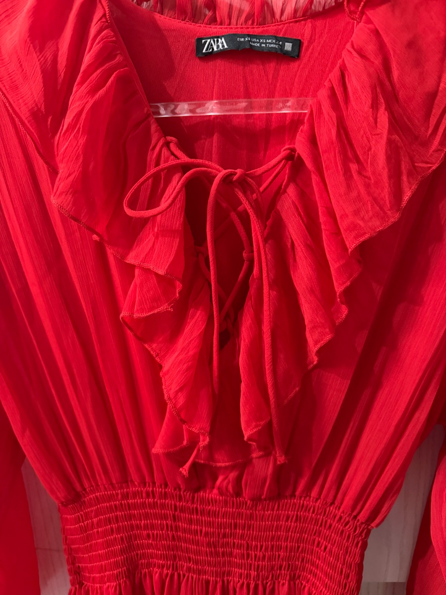Zara Red Ruffled Mini Dress photo 2