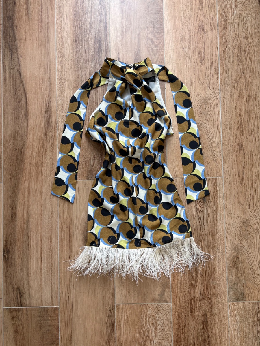 ZARA GEOMETRIC PRINT FEATHER MINI DRESS photo 3