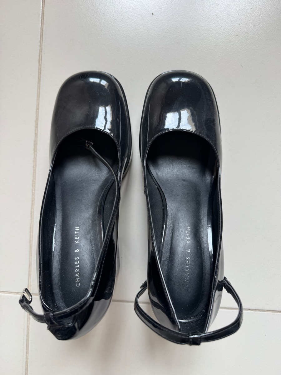 Charles & Keith - Black Patent Square-Toe Heels photo 2