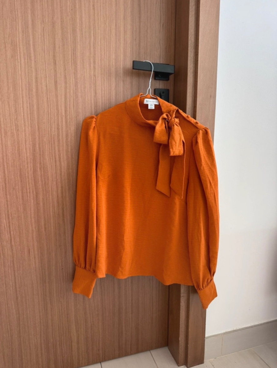 W Collection Orange Shirt with Bow Neck