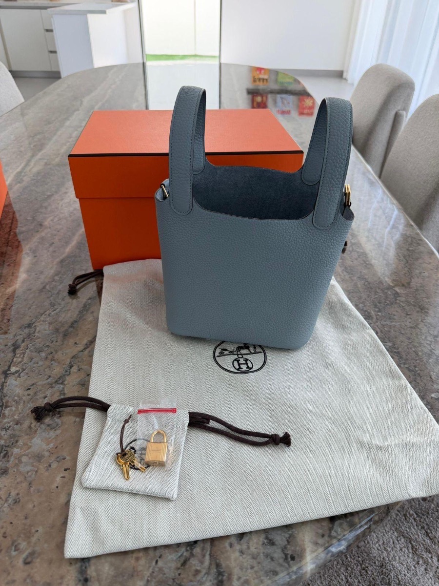 HERMES GRIS PANTIN CLEMENCE LEATHER PICOTIN LOCK 18 BAG