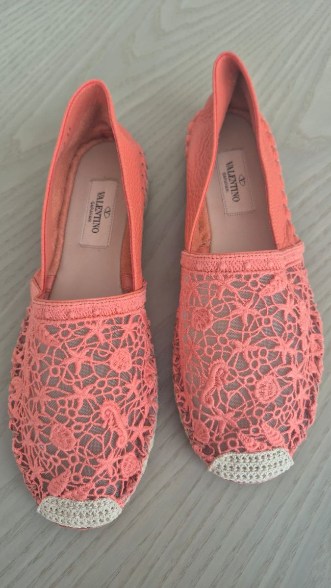 Valentino Floral Lace and Leather Espadrilles Dusty Pink photo 2