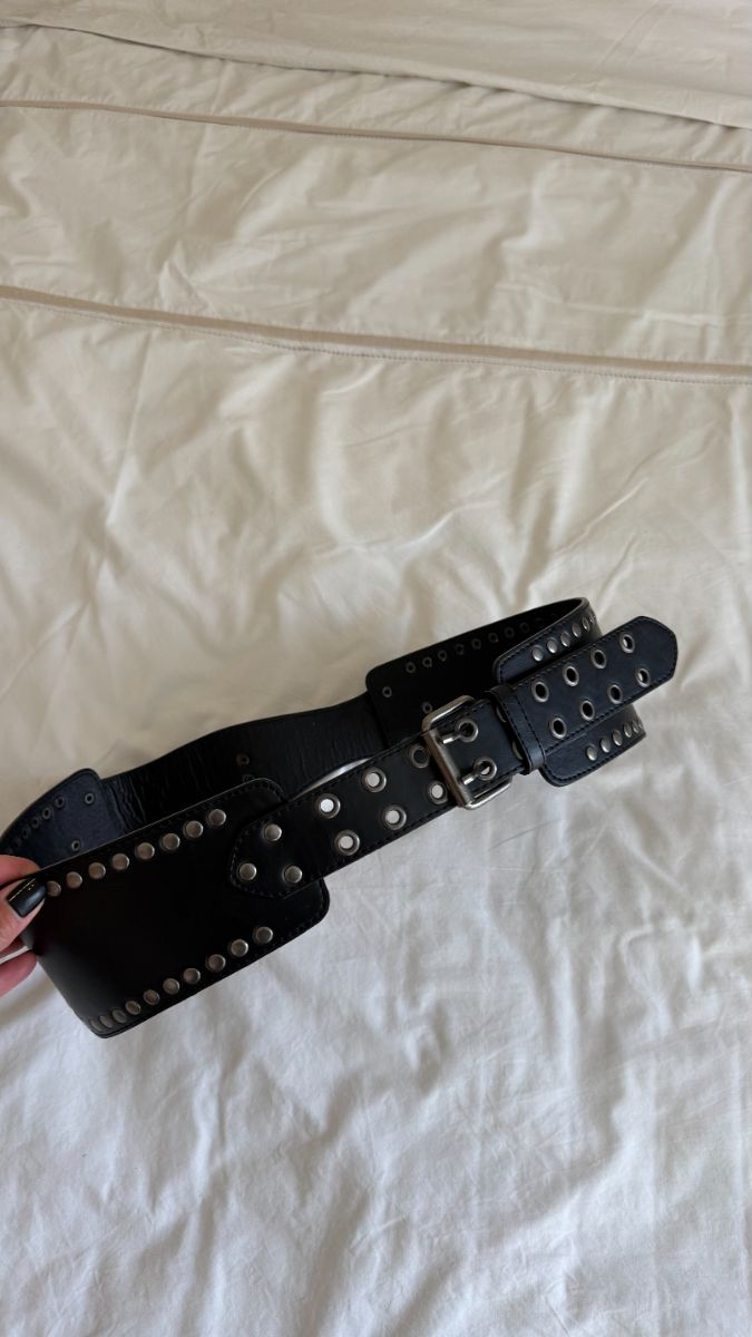 Wide Black Studded Waist Belt M|L