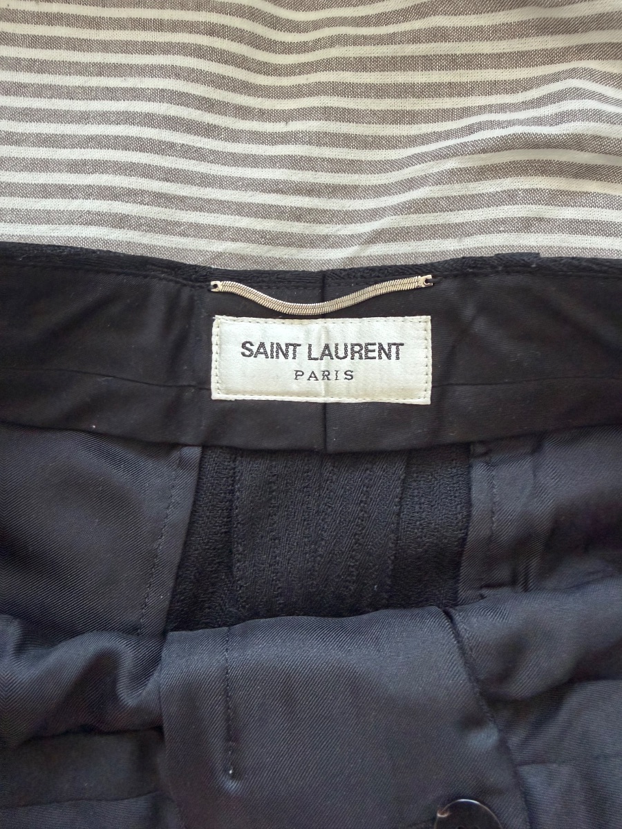 Saint Laurent Black Pinstripe Wide-Leg Trousers – Excellent Condition photo 2