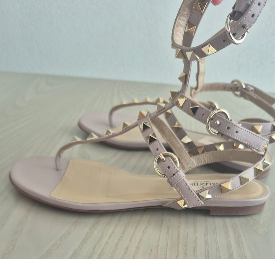 Valentino Rockstud Caged Flat Sandals Lilac and Gold photo 3