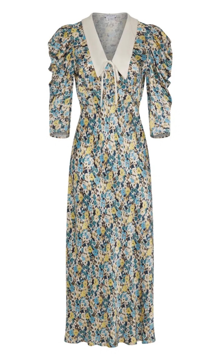 Ghost Essie Dress with Collar Detail in Blue Floral