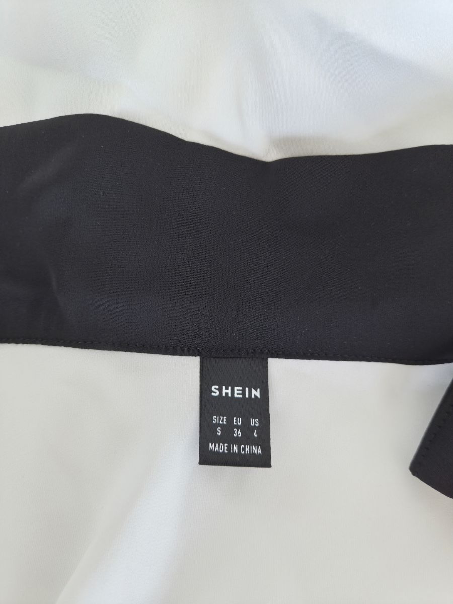 Shein White Satin Blouse with Black Accents photo 3