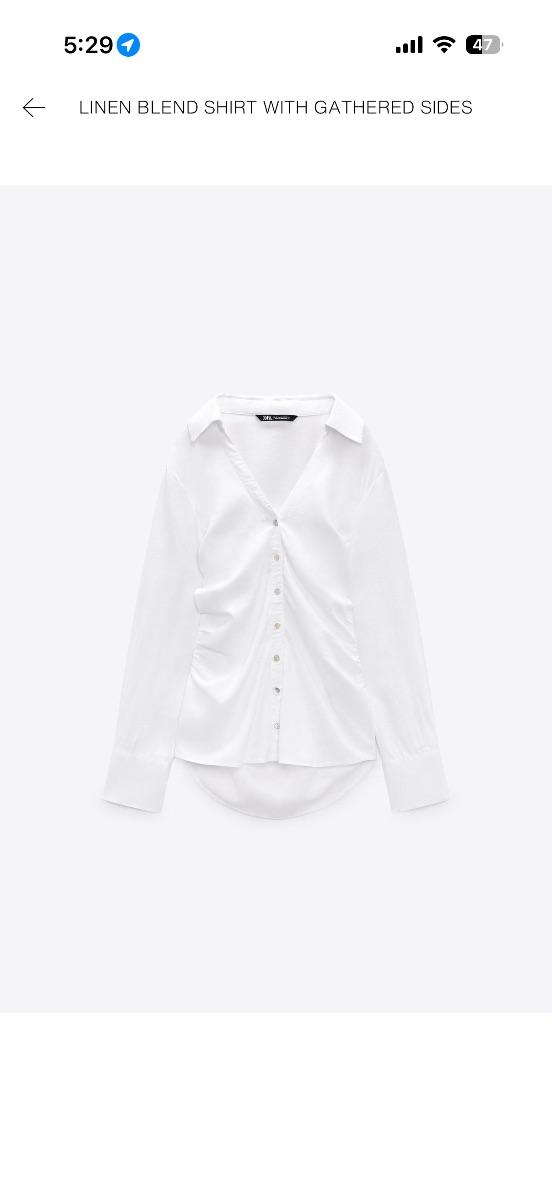 Zara linen blend button down shirt with sinched waist photo 2
