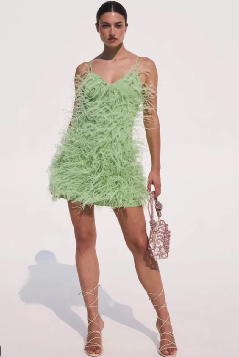 Cult Gaia Zariah Feather Mini Dress in Aloe – Size S photo 3