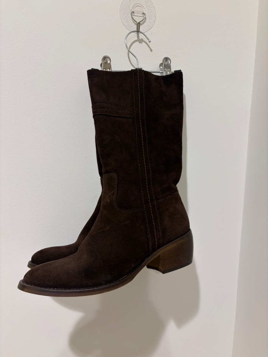 Suede Brown Leather Boots - Sz 38