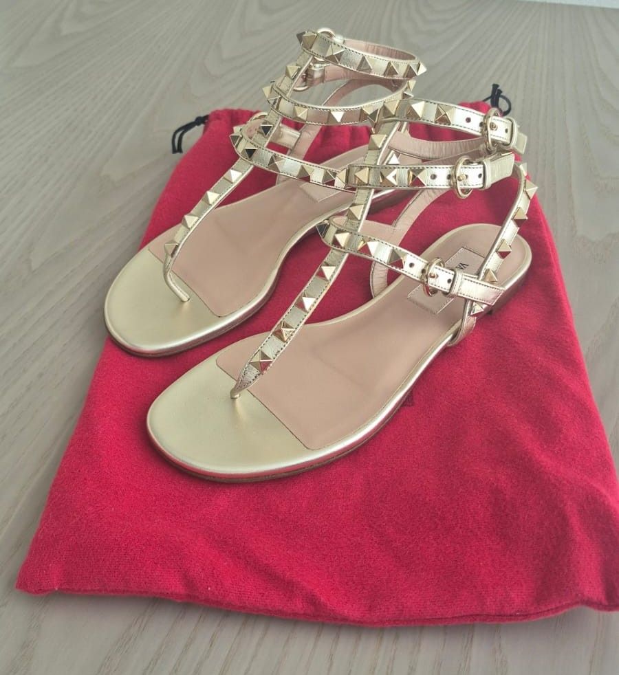 Valentino Rockstud Caged Flat Sandals Gold photo 2