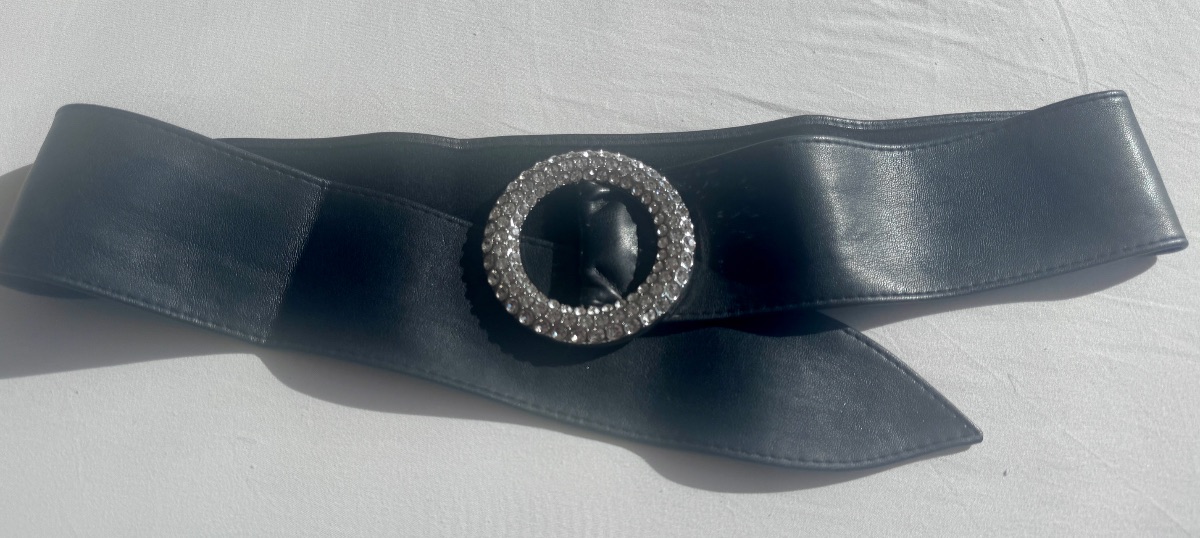 Zara black sash belt with crystal center piece