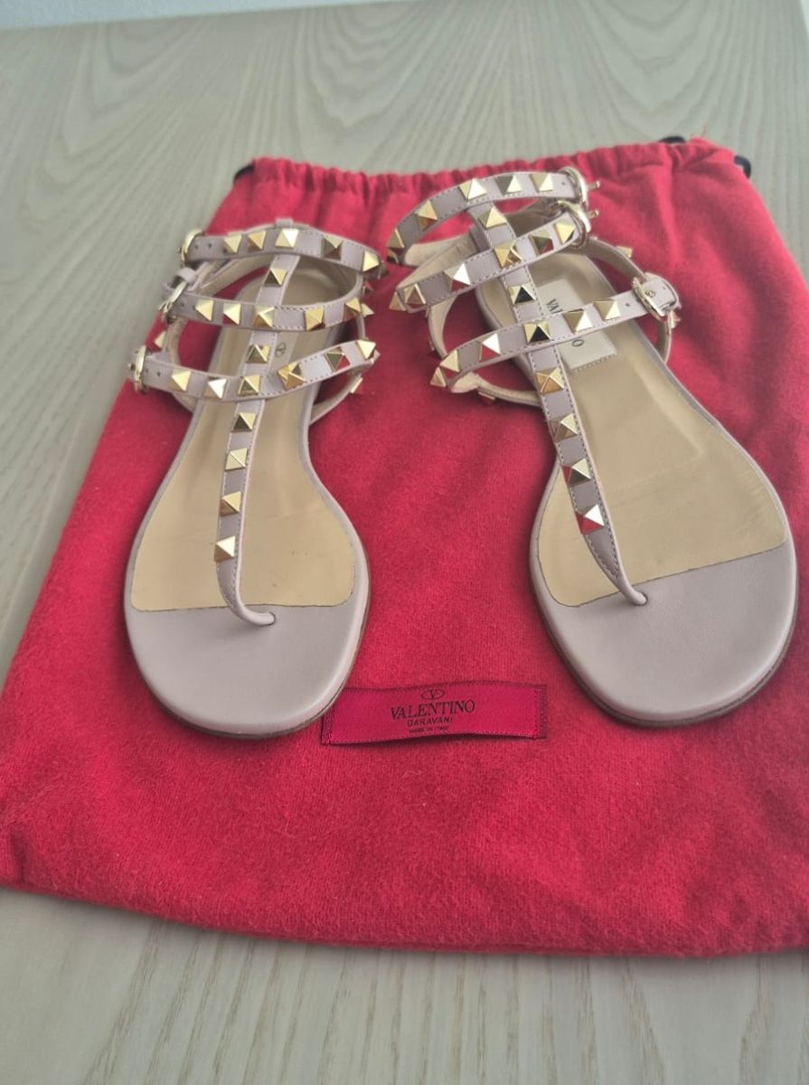 Valentino Rockstud Caged Flat Sandals Lilac and Gold photo 2