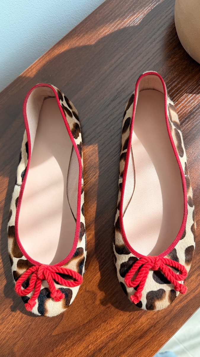 Pretty Ballerinas Rosario Leopard Pony Hair Ballet Flats – Red Trim photo 3