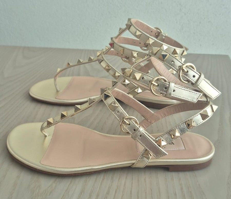 Valentino Rockstud Caged Flat Sandals Gold photo 3