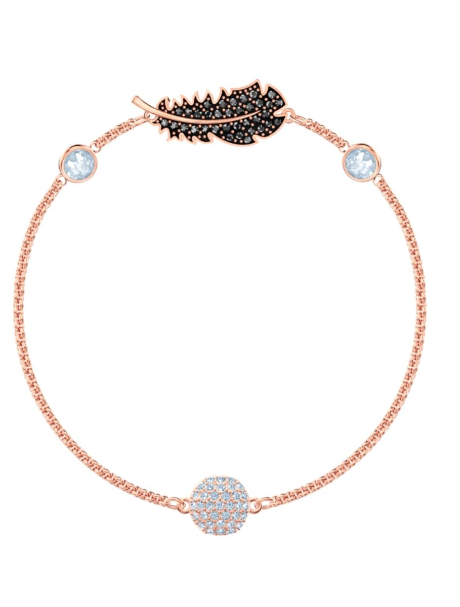 Swarovski Necklace Black Heart Rose Gold plating and Feather Braclet photo 2