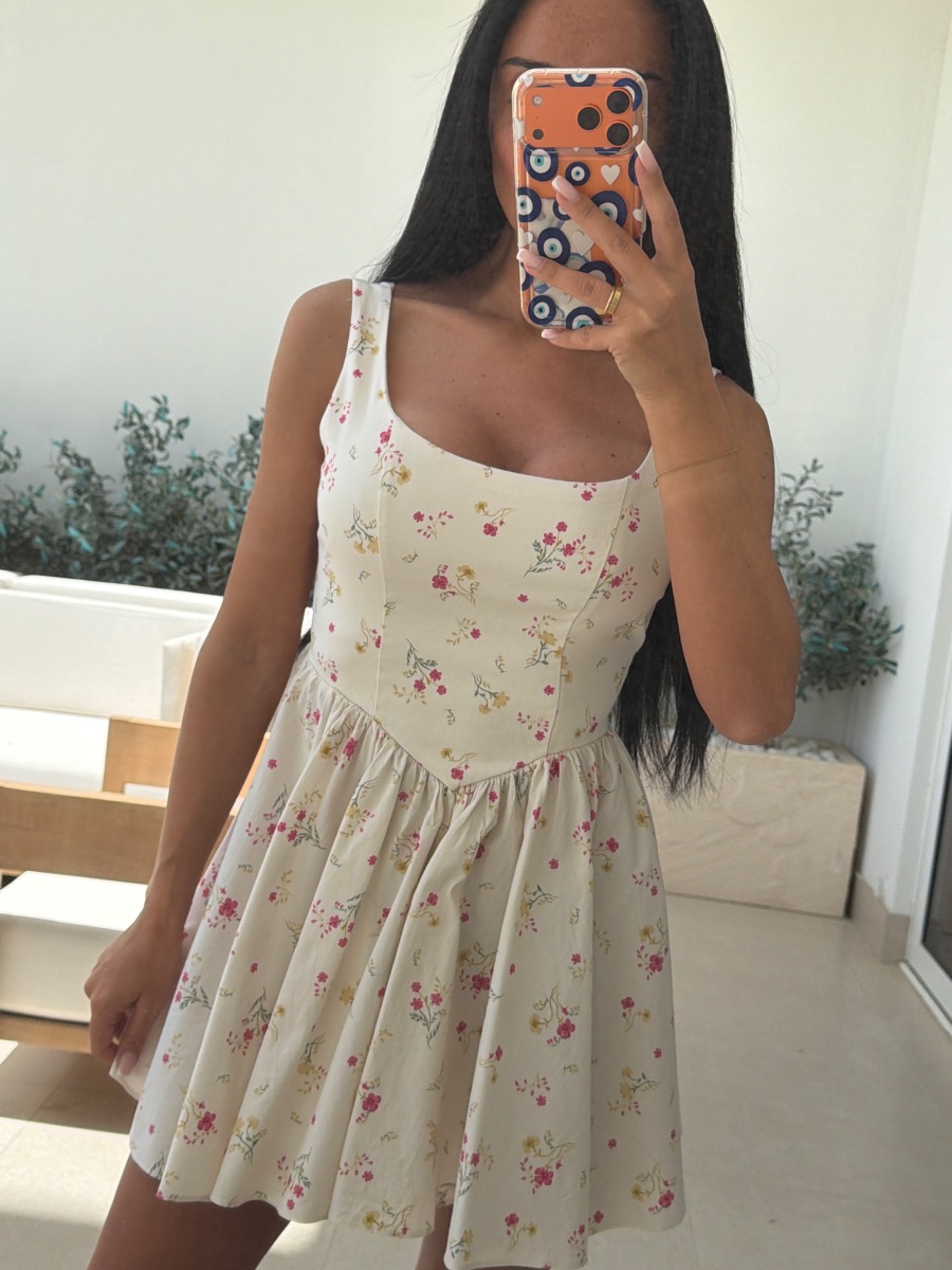 Primark Cream floral corset bow back mini dress photo 2