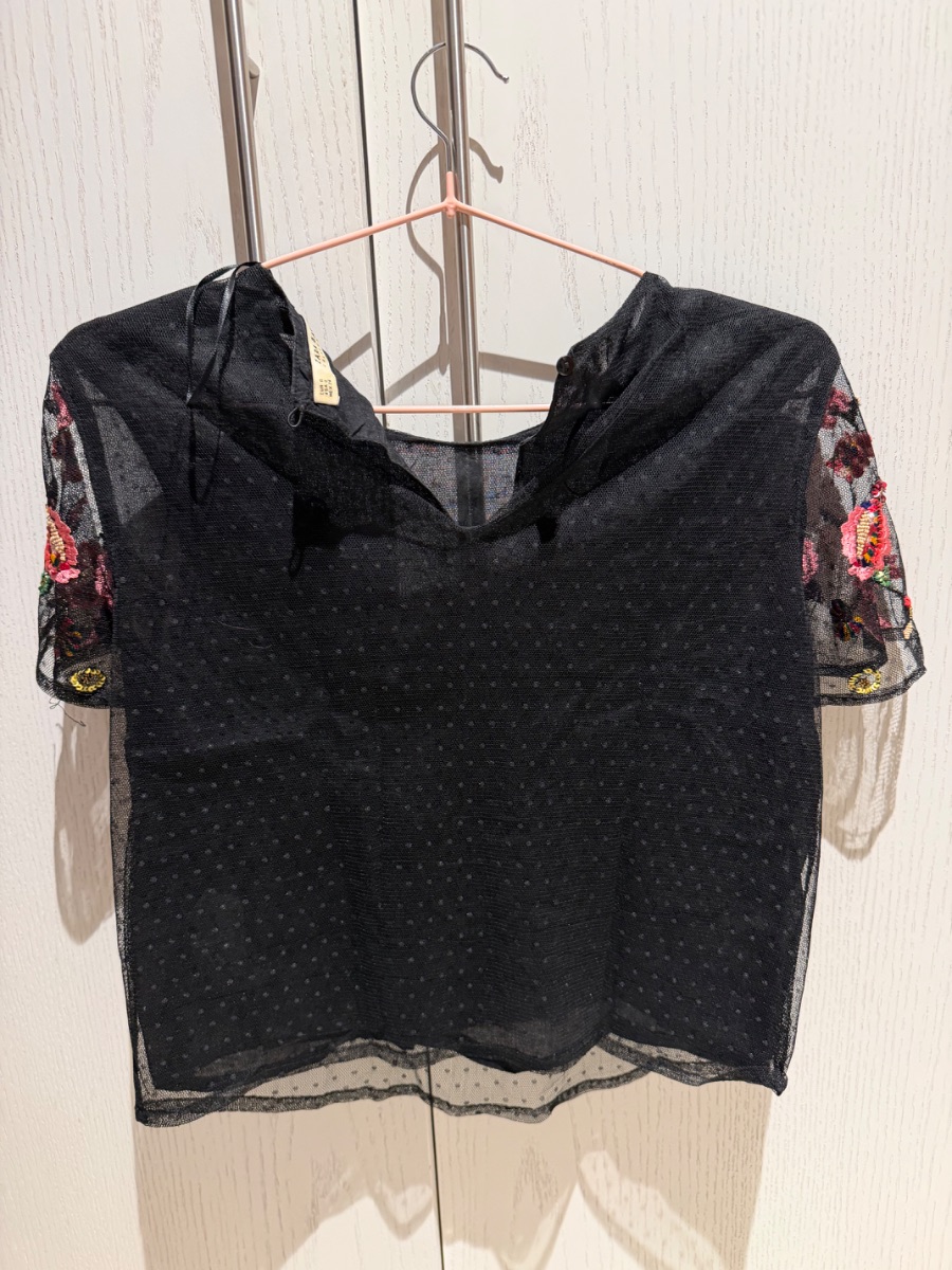 Zara embroidered and beaded black blouse photo 2