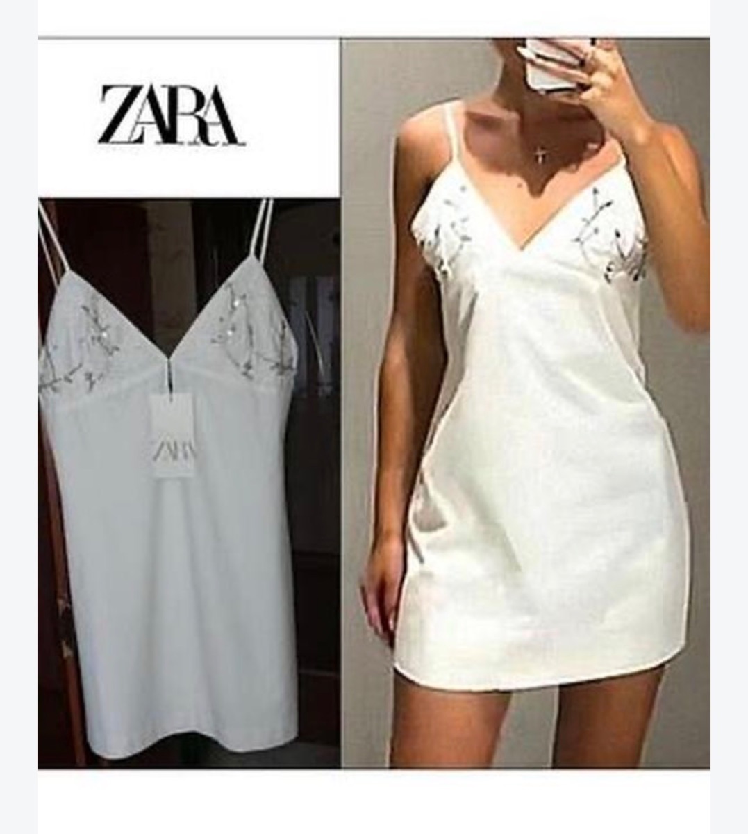 Zara White Embellished Cami Dress photo 2
