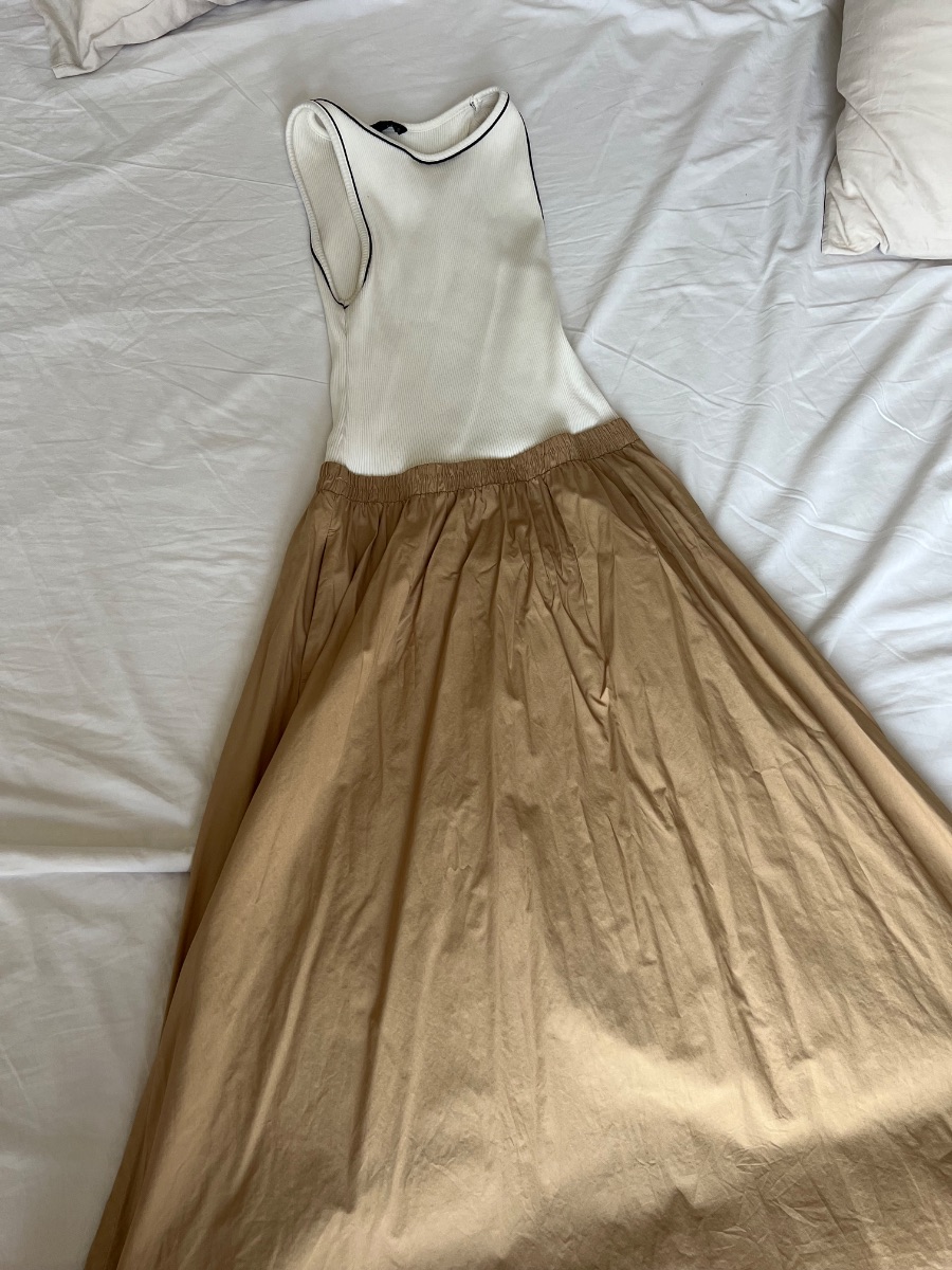 Zara Basic Two-Tone Maxi Dress – White & Camel photo 2