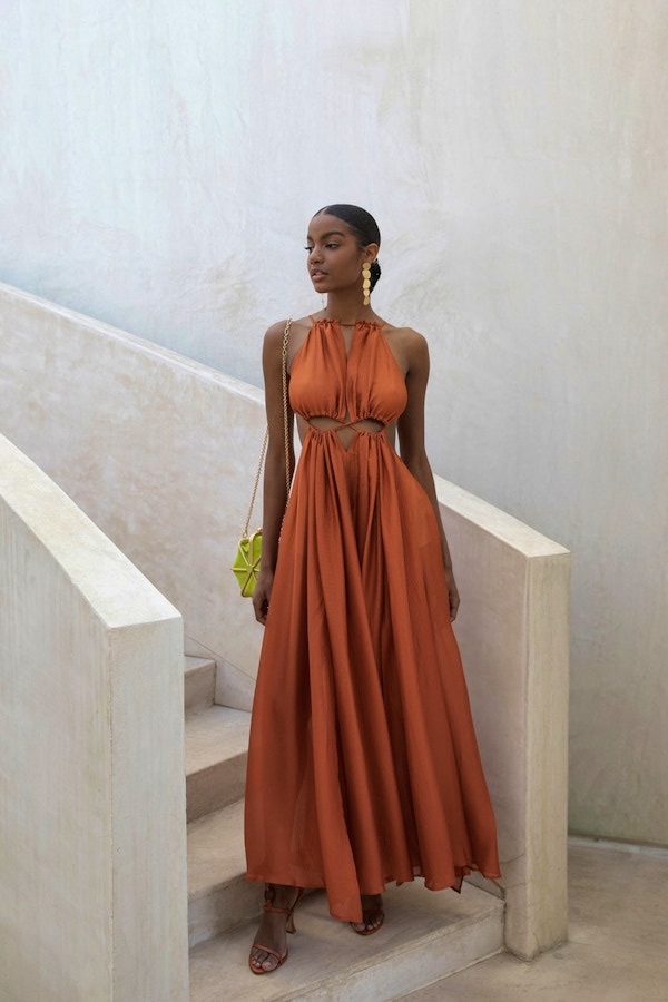 Cult Gaia Thera Cut-Out Silk Maxi Dress in Amber – Size S photo 2