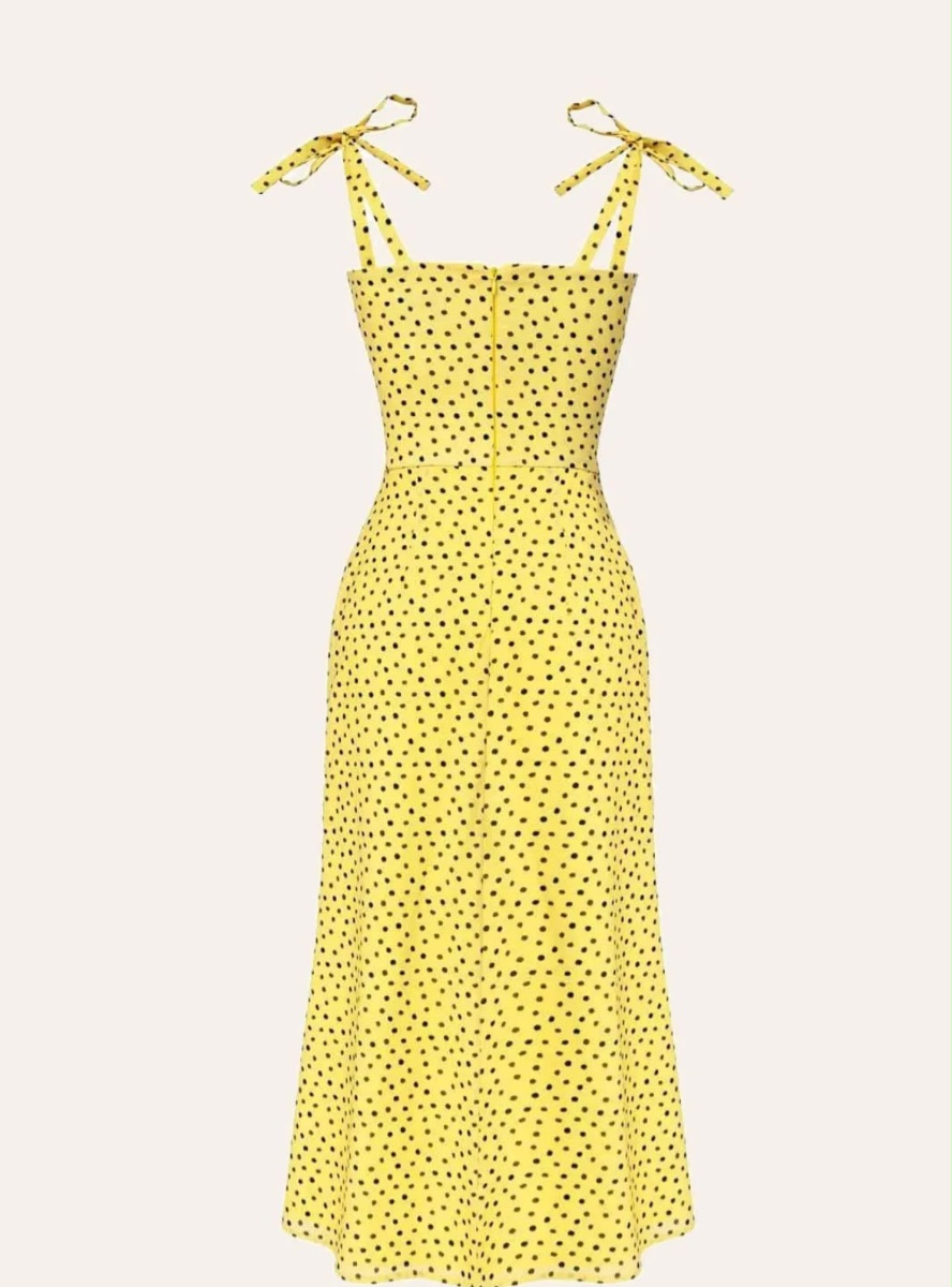 Postmeridiem Post Meridiem Yellow Polka Dot Corset Midi Dress – Size S photo 3