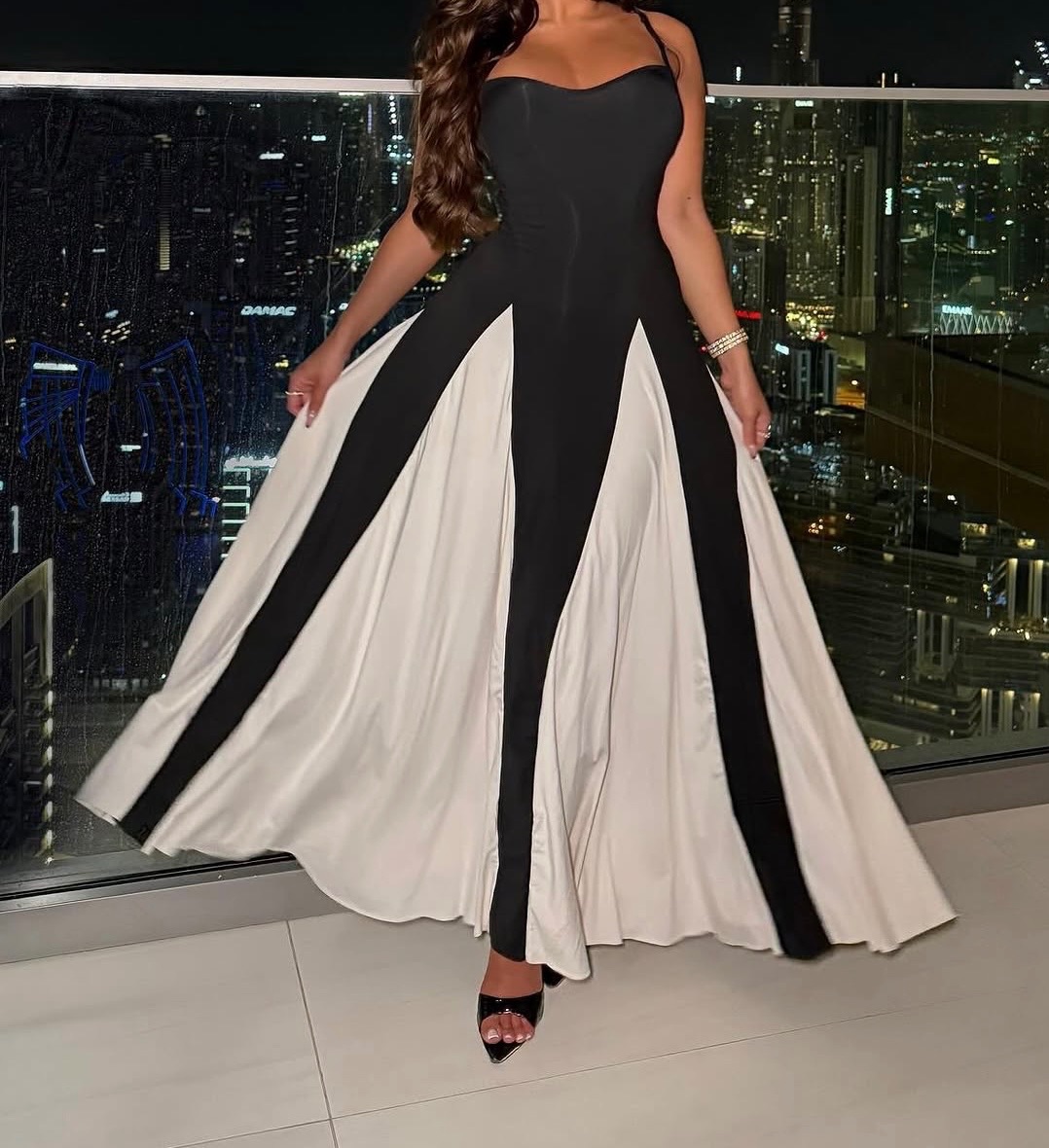 Boutique Black and white monochrome long dress