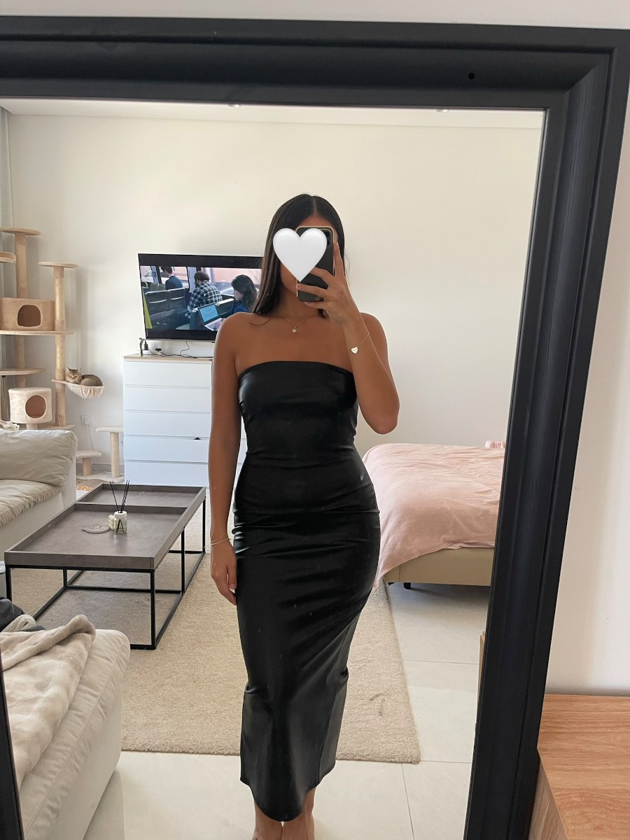 ZARA Leather Effect Strapless Dress