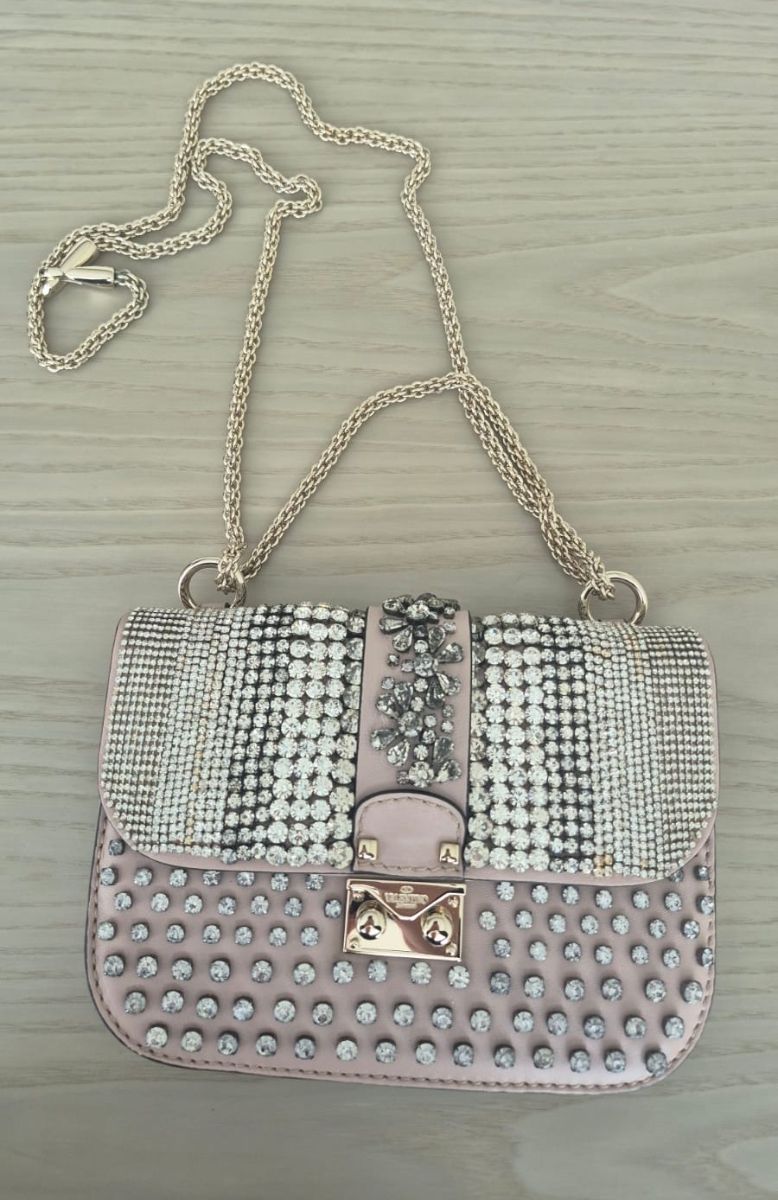 Valentino Garavani Crystal-Embellished Glam Lock Shoulder Bag