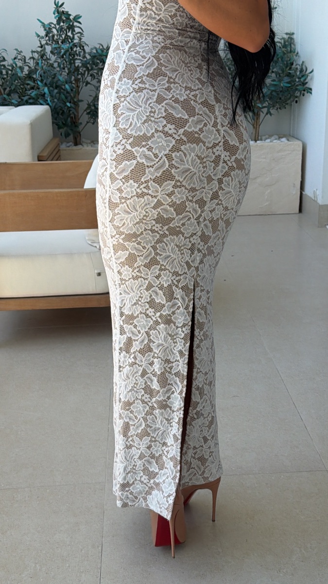 White & nude lace maxi dress photo 2
