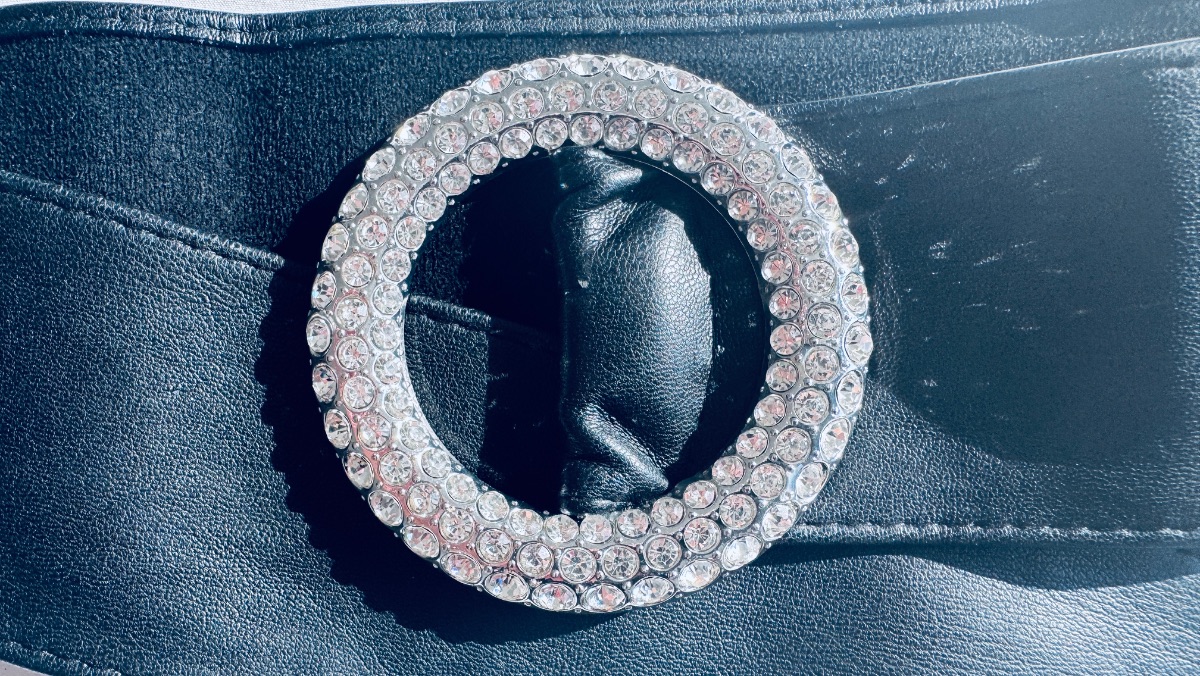 Zara black sash belt with crystal center piece photo 3