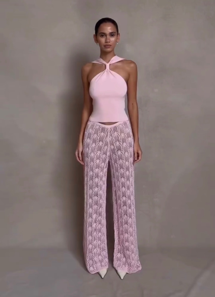 Meshki pink co ord lace trouser set
