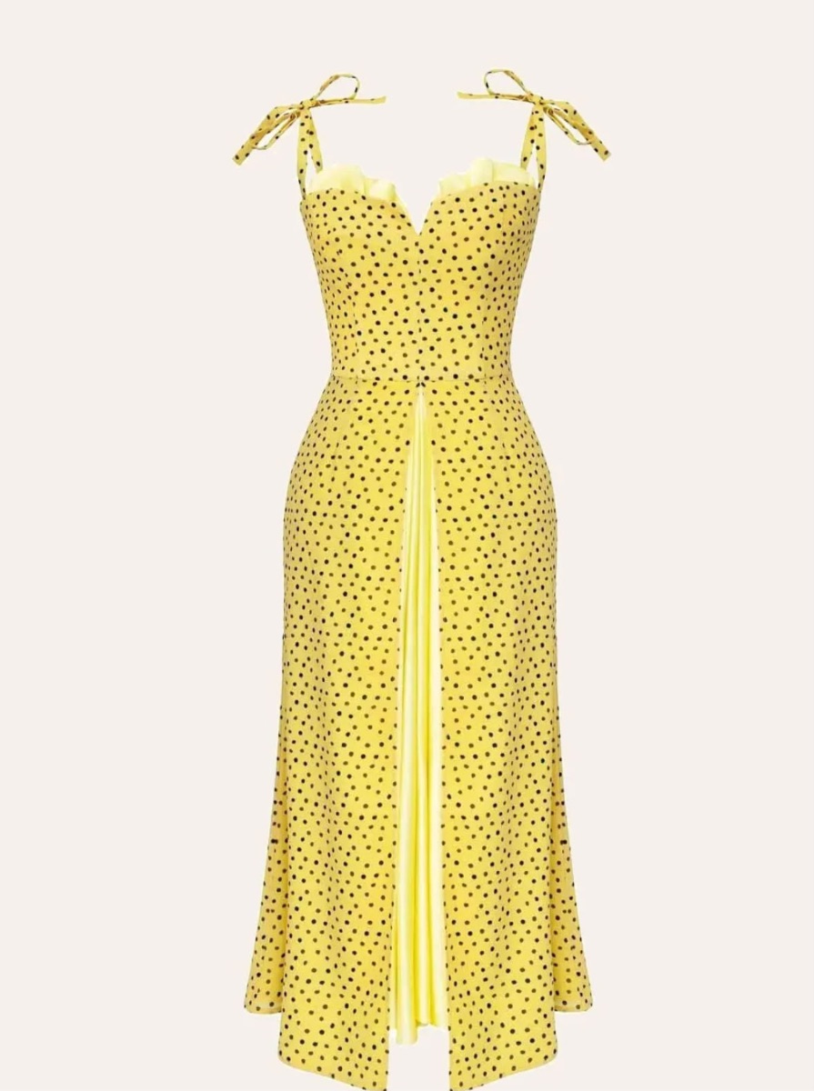 Postmeridiem Post Meridiem Yellow Polka Dot Corset Midi Dress – Size S photo 2