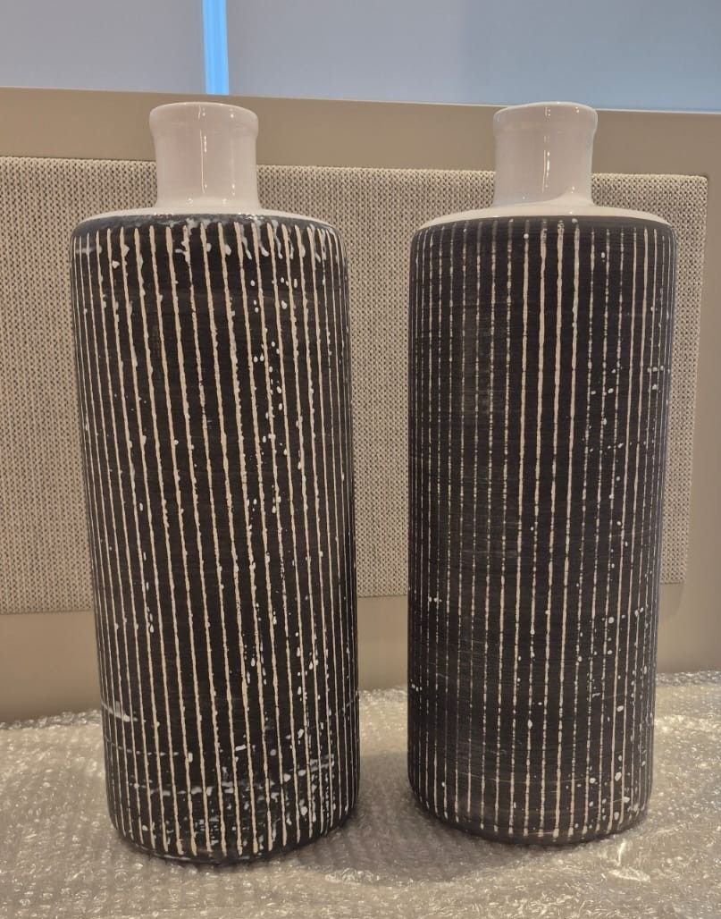 Crate & Barrel Modern Ceramic Cylinder Vases.