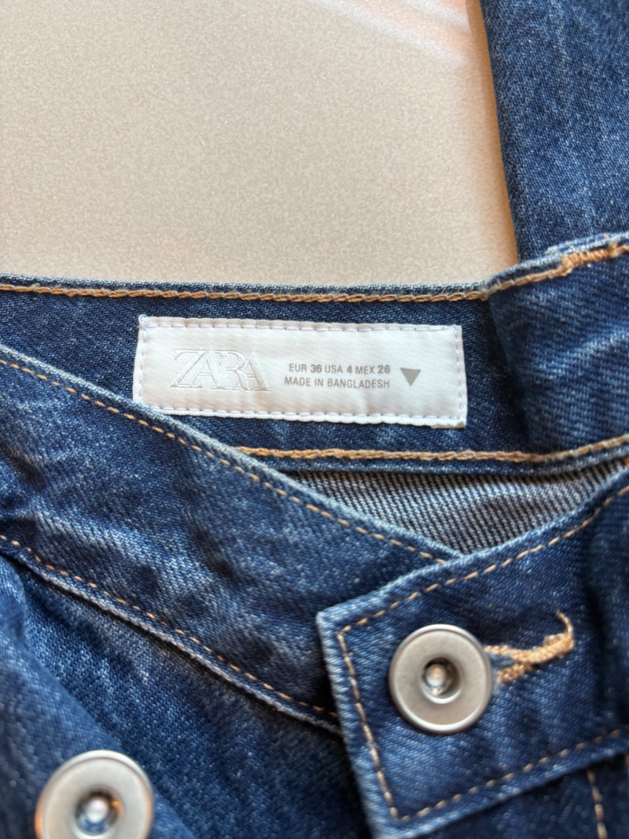 Zara blue denim asymmetrical zip clasp wide leg high waisted jeans photo 3