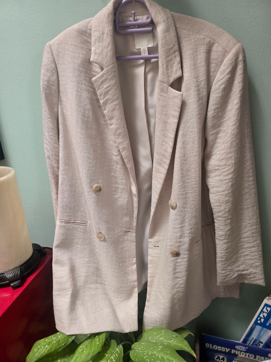 H&M Beige Textured Double-Breasted Blazer – UK 14 photo 2
