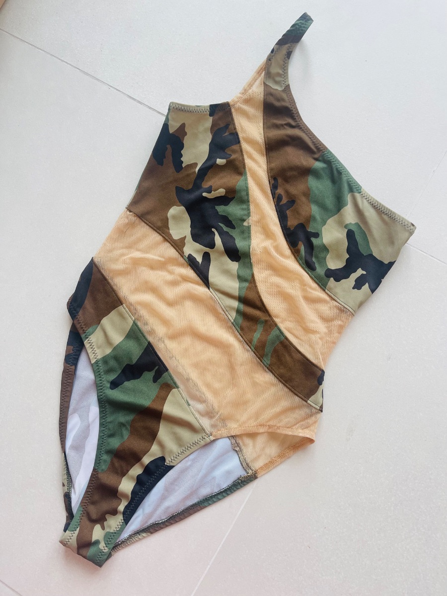 Norma Kamali Snake Mesh Mio One-Piece – Camouflage
