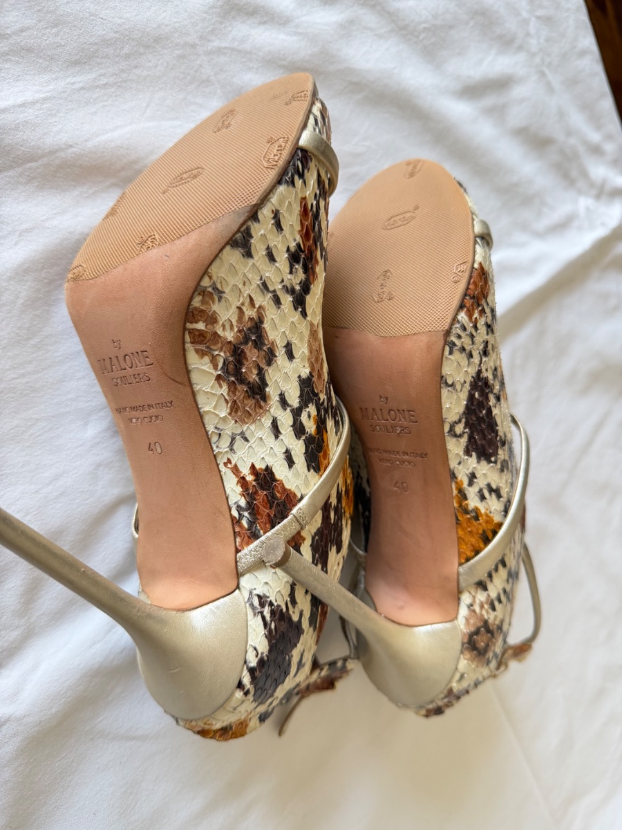 Authentic Malone Souliers Python & Gold Leather Sandals, size 40 photo 3